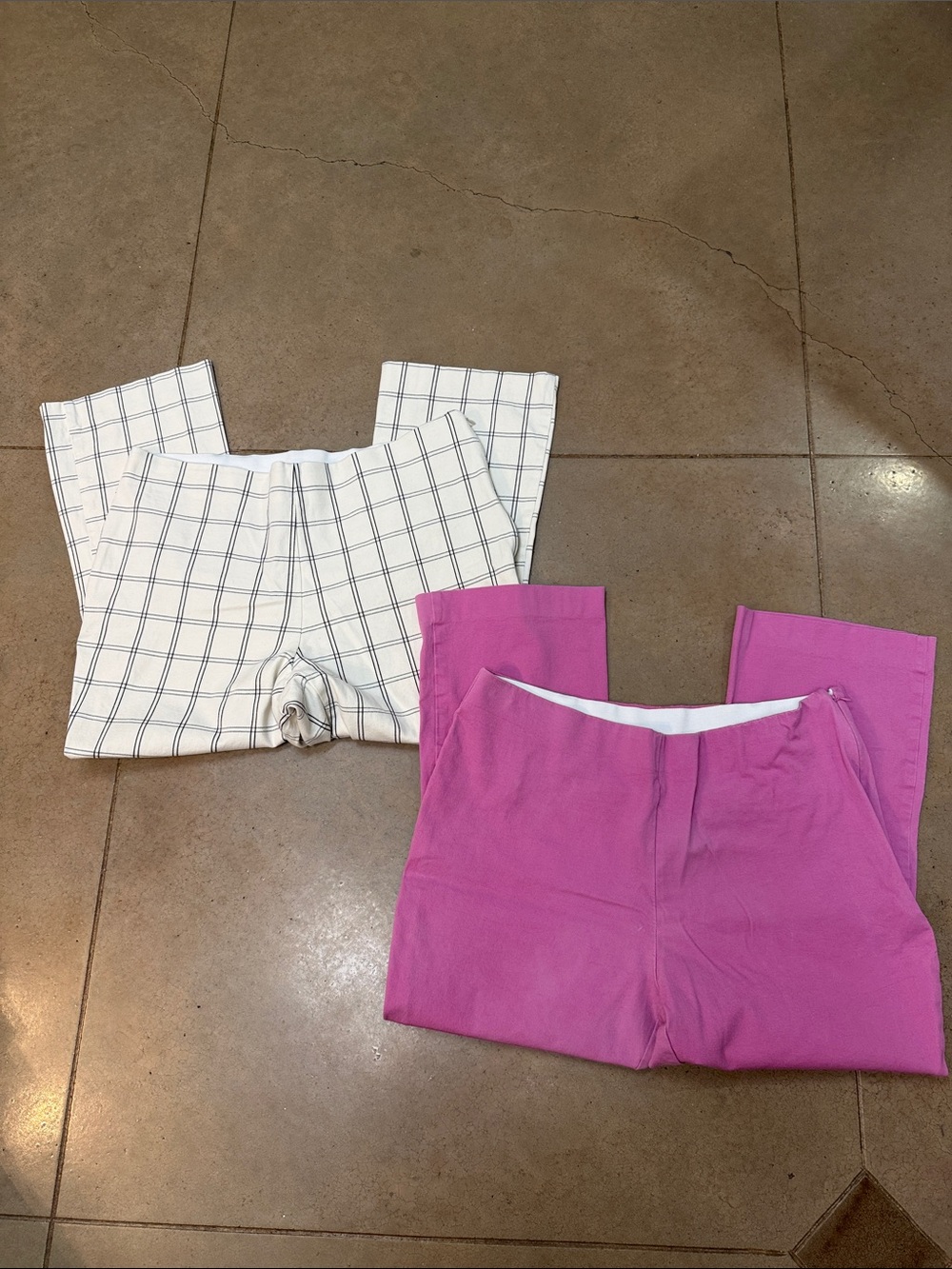Women’s Pink and Cream Plaid Pants Set